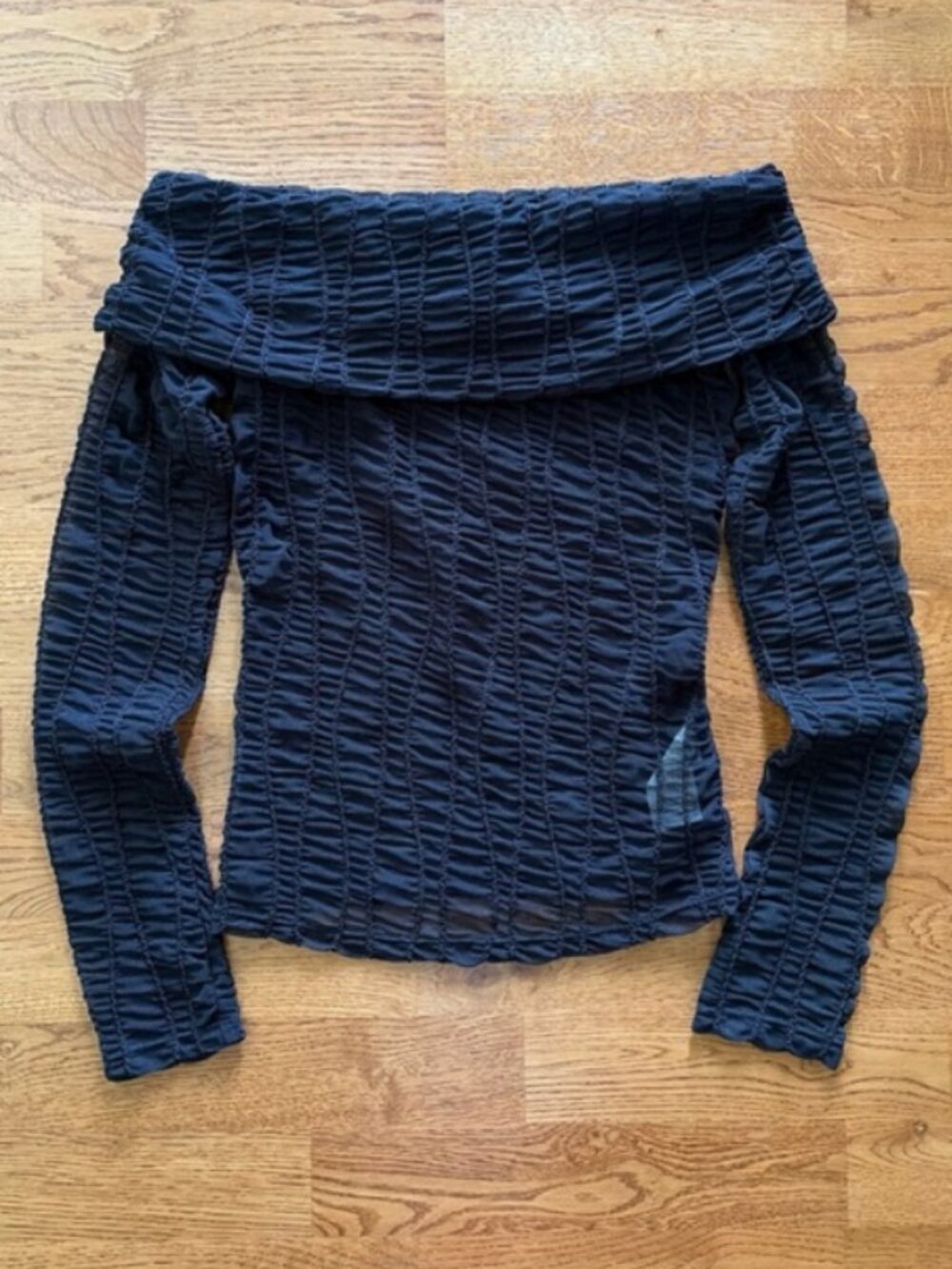 Free People Soft Lines Sheer Black Off the Shoulder Top Long Sleeve XS Ruched